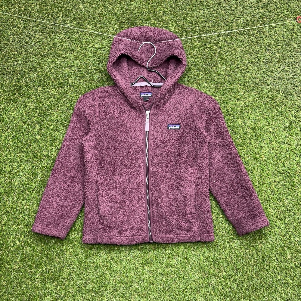 Patagonia Jacket Girls Small 7-8 Purple Fleece Sherpa Hooded Full Zip STY65485
